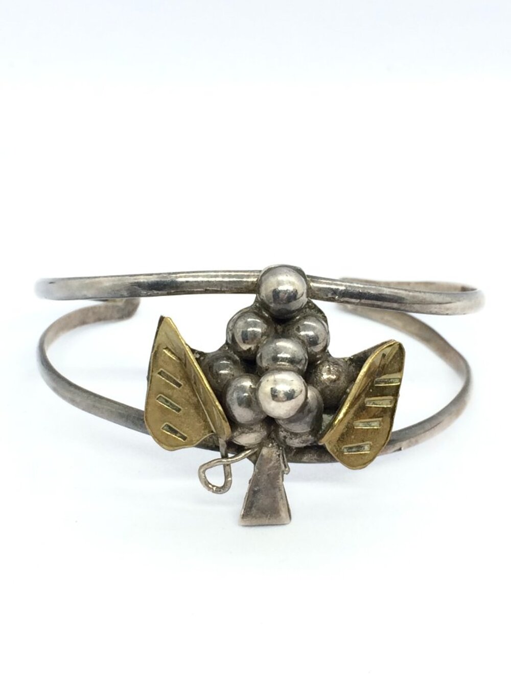 VINTAGE TAXCO CUFF Bracelet 925 Sterling Silver Brass Grape Cluster Mexico TB-04